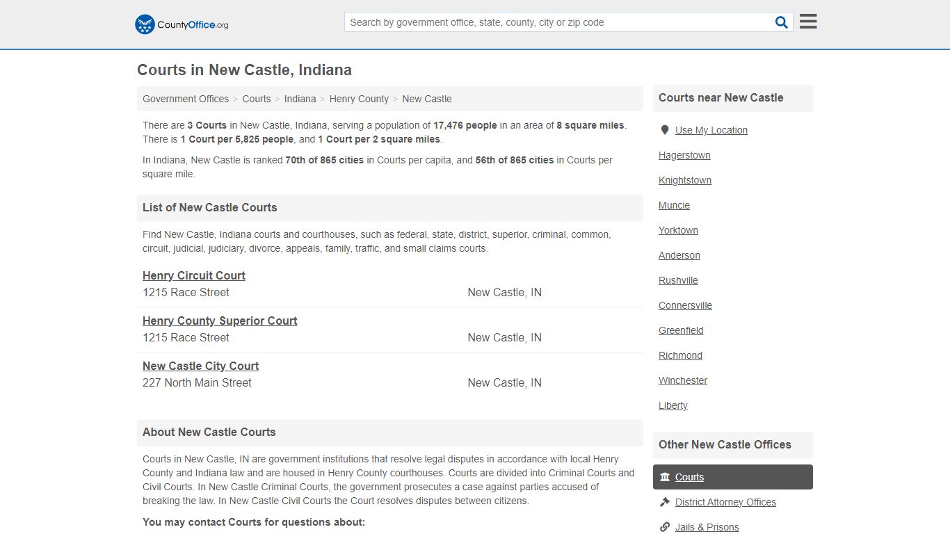 Courts - New Castle, IN (Court Records & Calendars)